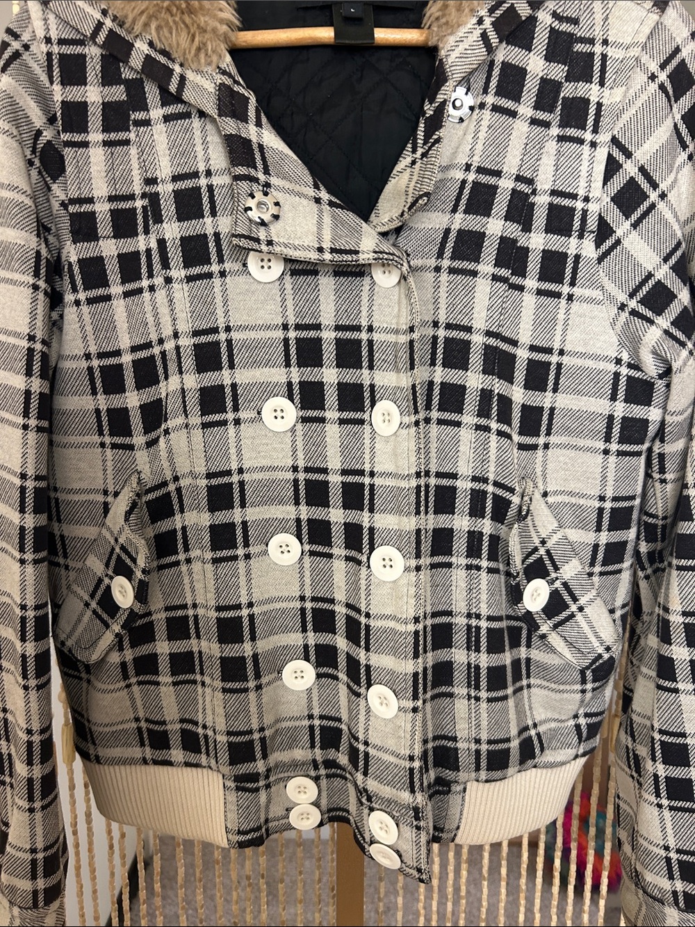 Marc by Marc Jacobs Plaid Coat with Faux Fur Hood Size L - Picture 3 of 7